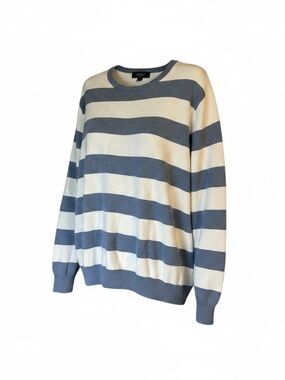 Liverpool Los Angeles Women’s Large Blue White Striped Cotton Crewneck Sweater